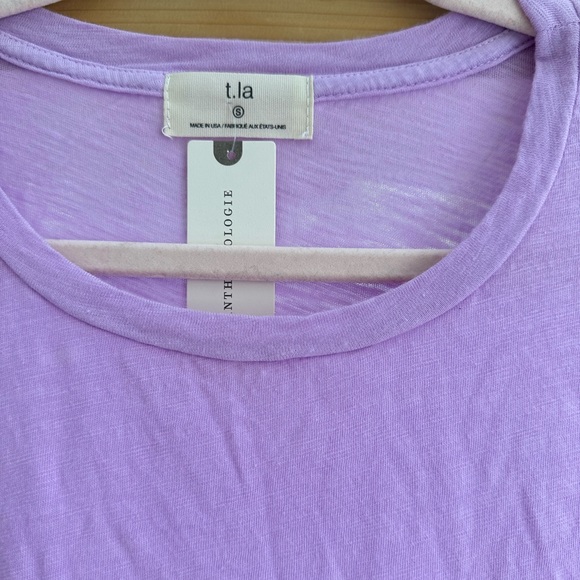 Anthropologie NWT T.La Lilac Lavender Flutter Ruffle Short Sleeve Boxy Crop SM - Picture 6 of 16